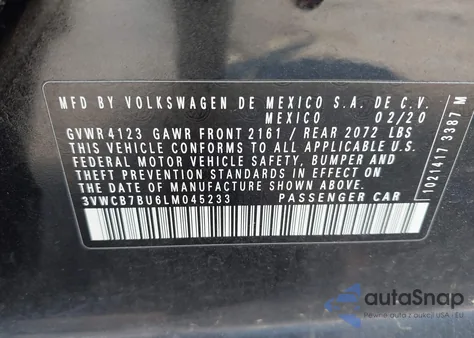 2020 Volkswagen Jetta 1.4T R-Line/1.4T S/1.4T Se из США, поврежденный, VIN 3VWCB7BU6LM045233